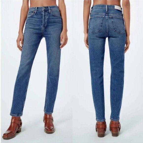 Re/Done Comfort Stretch High Rise Ankle Crop Jeans in Mid 70s Size 24 - Picture 1 of 13